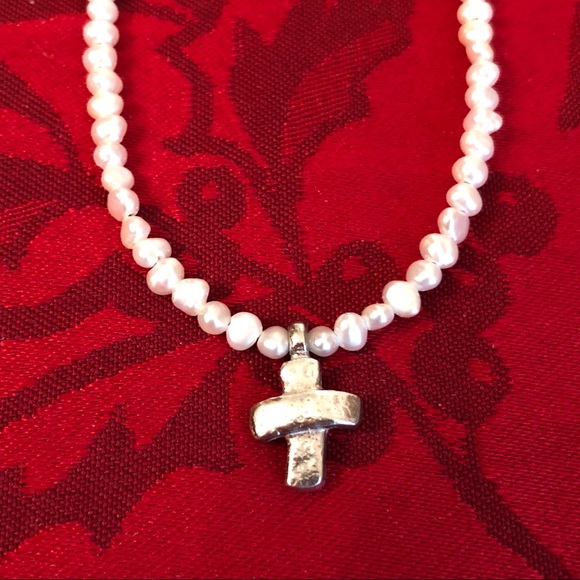 Vintage Silpada Sterling Silver Freshwater Pearl Cross Necklace N2178 - Picture 9 of 15